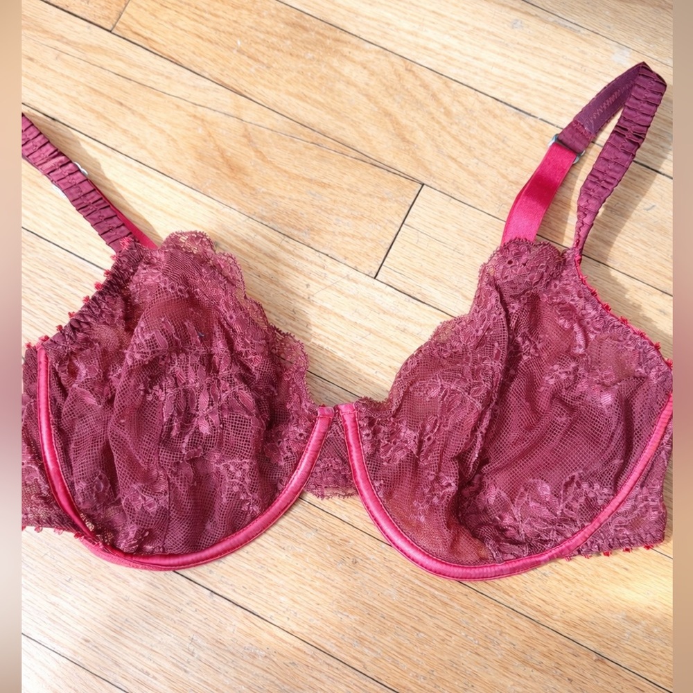 Stella McCartney Lace Sheer Underwire Bra – Burgundy/Wine – 34C